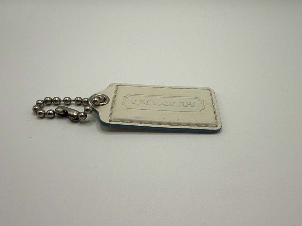 Coach White Leather Hangtag Keychain Purse Charm with Silver Chain - Picture 2 of 3